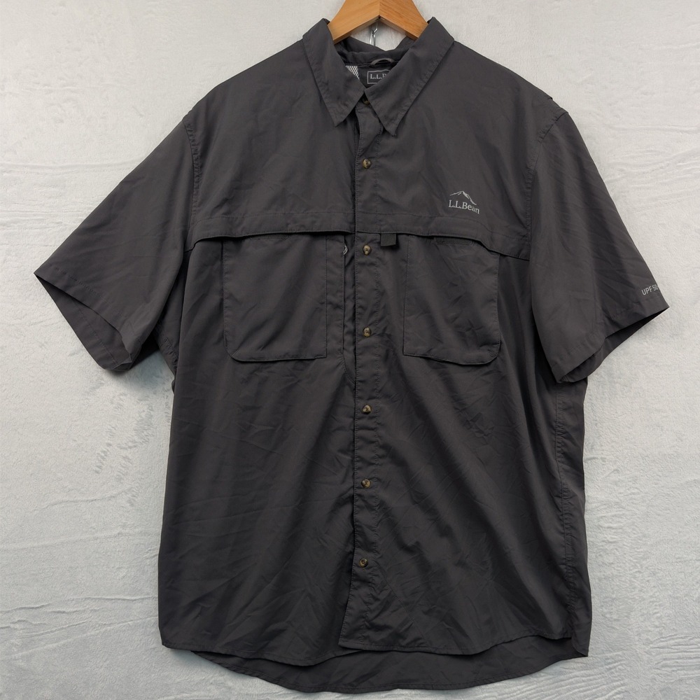 L.L.Bean Button-Down Shirt Men's XLT Gray Hiking Technical Outdoors Lightweight